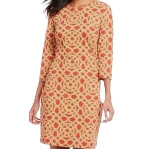 J. McLaughlin Sophia Catalina Cloth Sheath Dress with Gold/Rust Geometric Print